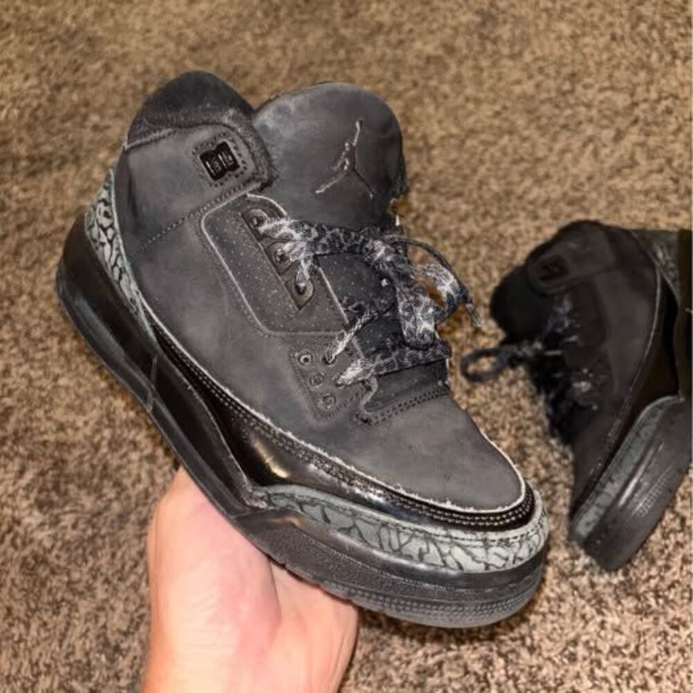Air Jordan 3 Retro Black Cat Shoes Black Suede Youth 5.5Y 314192-061